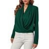 imageLYANER Womens Casual V Neck Cross Wrap Long Sleeve Solid Blouse Shirt TopGreen