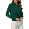 imageLYANER Womens Casual V Neck Cross Wrap Long Sleeve Solid Blouse Shirt TopGreen