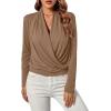 imageLYANER Womens Casual V Neck Cross Wrap Long Sleeve Solid Blouse Shirt TopLight Brown