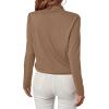 imageLYANER Womens Casual V Neck Cross Wrap Long Sleeve Solid Blouse Shirt TopLight Brown