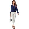 imageLYANER Womens Casual V Neck Cross Wrap Long Sleeve Solid Blouse Shirt TopNavy Blue