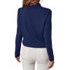 imageLYANER Womens Casual V Neck Cross Wrap Long Sleeve Solid Blouse Shirt TopNavy Blue