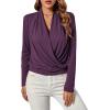 imageLYANER Womens Casual V Neck Cross Wrap Long Sleeve Solid Blouse Shirt TopPurple