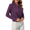 imageLYANER Womens Casual V Neck Cross Wrap Long Sleeve Solid Blouse Shirt TopPurple