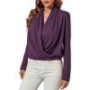 imageLYANER Womens Casual V Neck Cross Wrap Long Sleeve Solid Blouse Shirt TopPurple