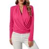 imageLYANER Womens Casual V Neck Cross Wrap Long Sleeve Solid Blouse Shirt TopRose Red