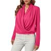 imageLYANER Womens Casual V Neck Cross Wrap Long Sleeve Solid Blouse Shirt TopRose Red