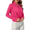 imageLYANER Womens Casual V Neck Cross Wrap Long Sleeve Solid Blouse Shirt TopRose Red