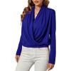 imageLYANER Womens Casual V Neck Cross Wrap Long Sleeve Solid Blouse Shirt TopRoyal Blue