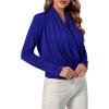 imageLYANER Womens Casual V Neck Cross Wrap Long Sleeve Solid Blouse Shirt TopRoyal Blue