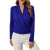 imageLYANER Womens Casual V Neck Cross Wrap Long Sleeve Solid Blouse Shirt TopRoyal Blue
