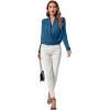 imageLYANER Womens Casual V Neck Cross Wrap Long Sleeve Solid Blouse Shirt TopTeal Blue