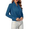 imageLYANER Womens Casual V Neck Cross Wrap Long Sleeve Solid Blouse Shirt TopTeal Blue