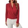 imageLYANER Womens Casual V Neck Cross Wrap Long Sleeve Solid Blouse Shirt TopWine Red