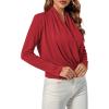 imageLYANER Womens Casual V Neck Cross Wrap Long Sleeve Solid Blouse Shirt TopWine Red