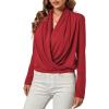 imageLYANER Womens Casual V Neck Cross Wrap Long Sleeve Solid Blouse Shirt TopWine Red