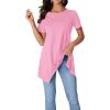 imageLYANER Womens Crewneck Short Sleeve Tunic Top Loose Flowy Irregular Hem BlousePink