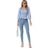 imageLYANER Womens Frill Square Neck Ruffle Trim Shirred 34 Puff Long Sleeve Pleated Blouse Crop TopBlue