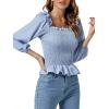 imageLYANER Womens Frill Square Neck Ruffle Trim Shirred 34 Puff Long Sleeve Pleated Blouse Crop TopBlue