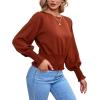 imageLYANER Womens Round Neck Frill Shirred Lantern Long Sleeve Blouse Office Shirt TopBrick Red