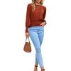 imageLYANER Womens Round Neck Frill Shirred Lantern Long Sleeve Blouse Office Shirt TopBrick Red