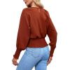 imageLYANER Womens Round Neck Frill Shirred Lantern Long Sleeve Blouse Office Shirt TopBrick Red