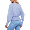 imageLYANER Womens Round Neck Frill Shirred Lantern Long Sleeve Blouse Office Shirt TopLight Blue