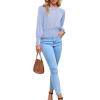 imageLYANER Womens Round Neck Frill Shirred Lantern Long Sleeve Blouse Office Shirt TopLight Blue