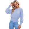 imageLYANER Womens Round Neck Frill Shirred Lantern Long Sleeve Blouse Office Shirt TopLight Blue