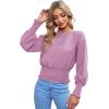 imageLYANER Womens Round Neck Frill Shirred Lantern Long Sleeve Blouse Office Shirt TopLight Purple