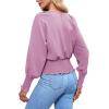 imageLYANER Womens Round Neck Frill Shirred Lantern Long Sleeve Blouse Office Shirt TopLight Purple