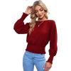 imageLYANER Womens Round Neck Frill Shirred Lantern Long Sleeve Blouse Office Shirt TopRed