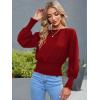 imageLYANER Womens Round Neck Frill Shirred Lantern Long Sleeve Blouse Office Shirt TopRed