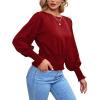 imageLYANER Womens Round Neck Frill Shirred Lantern Long Sleeve Blouse Office Shirt TopRed