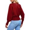 imageLYANER Womens Round Neck Frill Shirred Lantern Long Sleeve Blouse Office Shirt TopRed