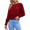 imageLYANER Womens Round Neck Frill Shirred Lantern Long Sleeve Blouse Office Shirt TopRed