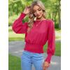 imageLYANER Womens Round Neck Frill Shirred Lantern Long Sleeve Blouse Office Shirt TopRose