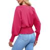imageLYANER Womens Round Neck Frill Shirred Lantern Long Sleeve Blouse Office Shirt TopRose