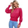 imageLYANER Womens Round Neck Frill Shirred Lantern Long Sleeve Blouse Office Shirt TopRose