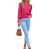 imageLYANER Womens Round Neck Frill Shirred Lantern Long Sleeve Blouse Office Shirt TopRose