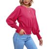 imageLYANER Womens Round Neck Frill Shirred Lantern Long Sleeve Blouse Office Shirt TopRose