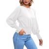 imageLYANER Womens Round Neck Frill Shirred Lantern Long Sleeve Blouse Office Shirt TopWhite