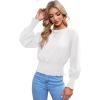 imageLYANER Womens Round Neck Frill Shirred Lantern Long Sleeve Blouse Office Shirt TopWhite