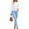 imageLYANER Womens Round Neck Frill Shirred Lantern Long Sleeve Blouse Office Shirt TopWhite