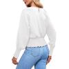 imageLYANER Womens Round Neck Frill Shirred Lantern Long Sleeve Blouse Office Shirt TopWhite