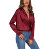 imageLYANER Womens Satin Deep V Neck Wrap Drape Ruched Backless Long Sleeve Blouse Shirt TopSolid Wine Red