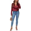 imageLYANER Womens Satin Deep V Neck Wrap Drape Ruched Backless Long Sleeve Blouse Shirt TopSolid Wine Red
