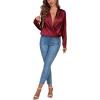 imageLYANER Womens Satin Deep V Neck Wrap Drape Ruched Backless Long Sleeve Blouse Shirt TopSolid Wine Red
