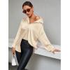 imageLYANER Womens Satin Silk Collar V Neck Button Down Long Sleeve Blouse Shirt TopBeige