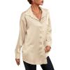 imageLYANER Womens Satin Silk Collar V Neck Button Down Long Sleeve Blouse Shirt TopBeige